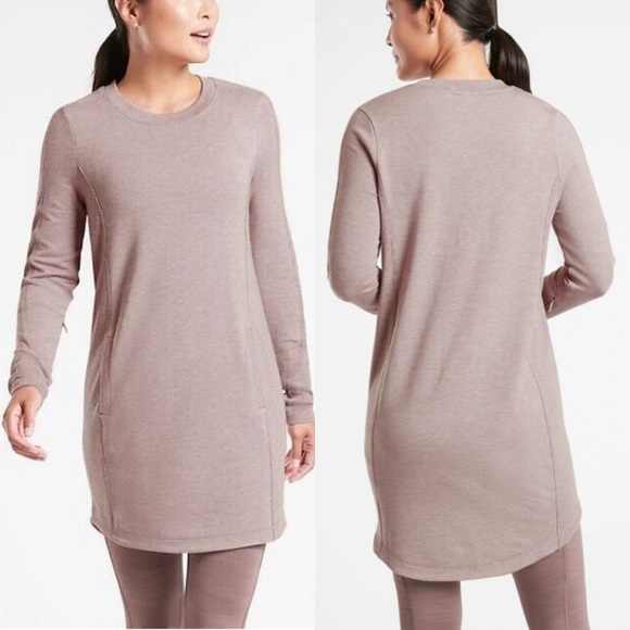 Athleta Balance Dress in Flora Mauve Heather Size Medium Sweatshirt Dress - Picture 1 of 11